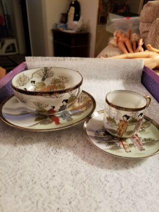 2 Japanese Hand Painted Teacups And Saucers Made In Occupied Japan