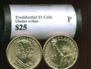 Head/tail 2012 P Chester Arthur Presidential $25 Dollar Roll