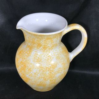 Studio Crafted Spongeware Pottery Pitcher Orange on White Signed Sabin 2