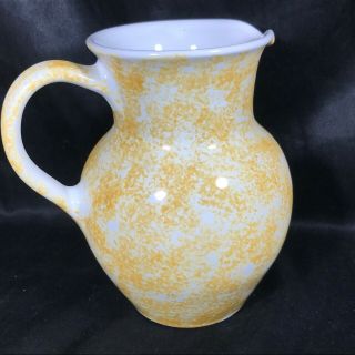 Studio Crafted Spongeware Pottery Pitcher Orange on White Signed Sabin 3