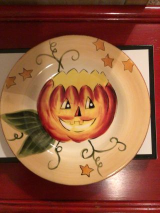 Dario Farrucci Halloween Hand Painted Jack O Lantern Dinner Plate