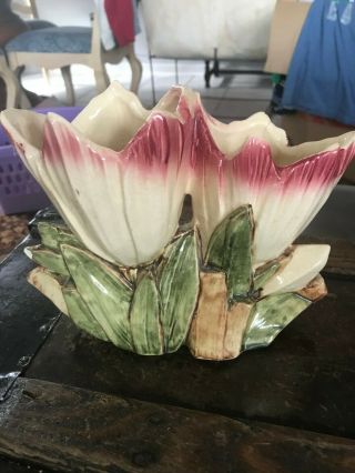 Mccoy Pottery Pink Double Tulip Flower Vase Planter - 6.  75 " High - 1950s - Ceramic