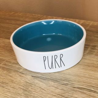 Rae Dunn 5” Round “purr” Cat Bowl Dish Teal Interior Food/water Bowl Kitten