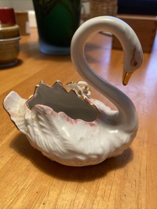 Capodimonte Vintage Large Swan w/flower Sculpture Signed White Porcelain Italy 3