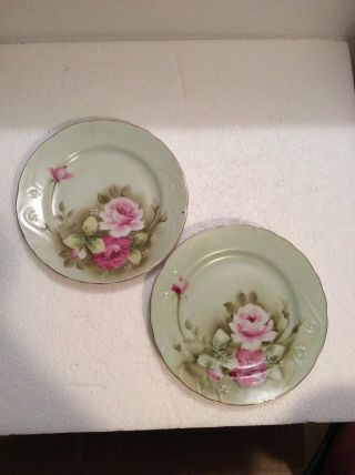 Vintage: (2) Lefton China Floral Hand Painted Porcelain 71/4 " Salad Plates 3068