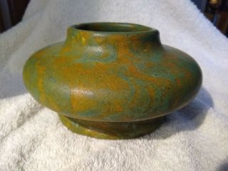 Unique Arts and Craft Handmade Matte Green And Tan Mottled Clay Pottery Pot 2