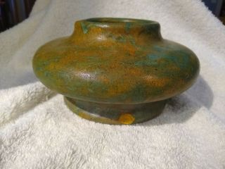 Unique Arts and Craft Handmade Matte Green And Tan Mottled Clay Pottery Pot 3