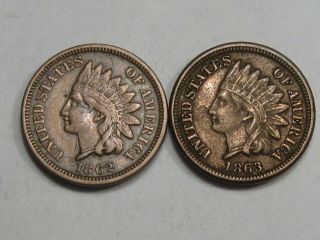 2 Civil War Era Fine Indian Head Pennies: 1862 & 1863.  9
