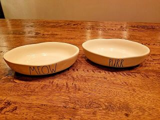Rae Dunn Meow & Purr Cat Dish Set Of 2 Oval Nwt
