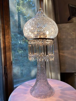 Antique American Brilliant Cut Glass Lamp (large Size,  26 Inches Tall)