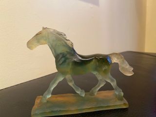 Daum Pate De Verre Glass Sculpture Signed Multicolored Trotting Horse