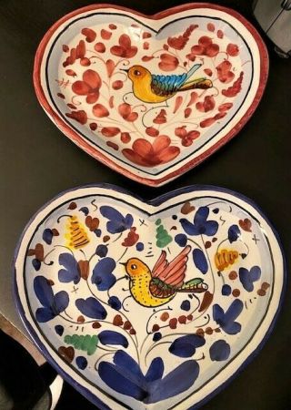 Ceramiche Sambuco Mario Deruta Italy Heart Shaped Bird Folk Art Dish Plate - 2