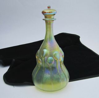 Antique Louis Comfort Tiffany Favrile Glass Decanter Double Gourd Tadpole Lily