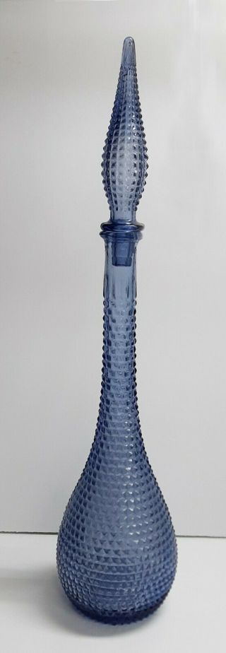 Vintage Lt Blue Diamond Pattern Mcm Genie Bottle 22 " Empoli Italian Style