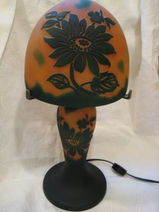 EXCEPTIONAL VINTAGE ACID ETCHED FRENCH GALLE STYLE CAMEO ART GLASS LAMP 1960 ' S 2