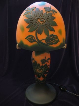 EXCEPTIONAL VINTAGE ACID ETCHED FRENCH GALLE STYLE CAMEO ART GLASS LAMP 1960 ' S 3