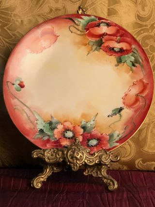 Haviland Limoges Victorian Hand - Painted Plate Red Poppy 7.  5 " Gold Rim