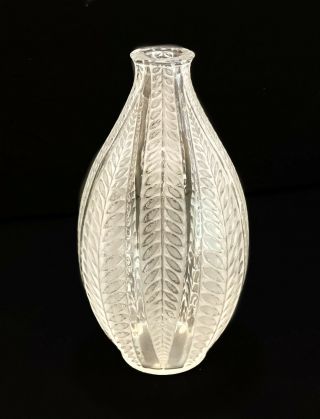 Rene R.  Lalique France Frosted & Clear Crystal Glass Vase In Acacia,  Signed