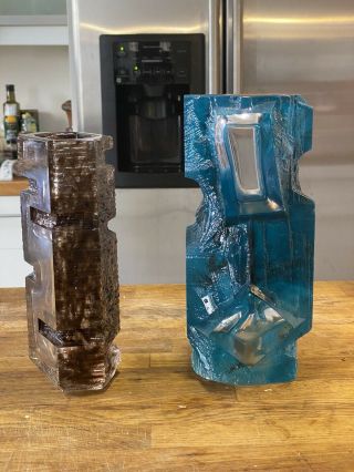 PAIR Mid Century CESAR BALDACCINI Vases for Daum Crystal CUBIST BRUTALIST 2
