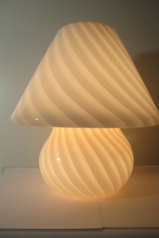 Vintage Murano Verti Art Glass Lightpink & Gray Swirl Mushroom Lamp 15 " Inches
