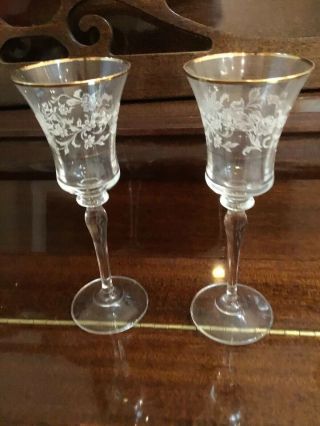 Set Of 2 Mikasa Antique Lace Crystal - - 8 - 5/8 " Wine Glasses Goblets Etched