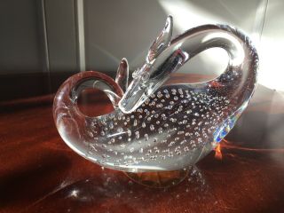 Signed Steuben 8429 Crystal Glass Controlled Bubbles Large Dragon Figurine