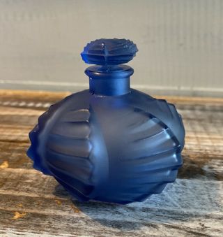 Antique Rene Lalique Blue Glass " Camille " Perfume Bottle & Stopper Art Deco 1927
