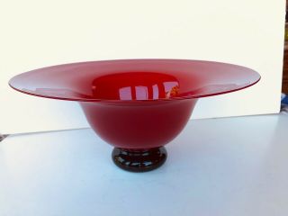 Carlson Large Stunning Art Glass Vase Red Glass Bowl