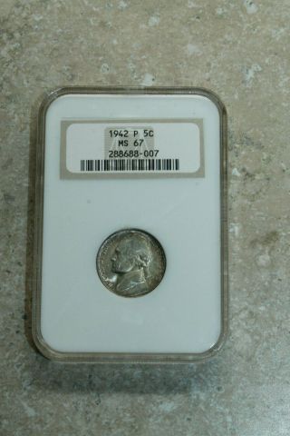 Ngc 1942 P 5c Ms67 Graded Jefferson Nickel