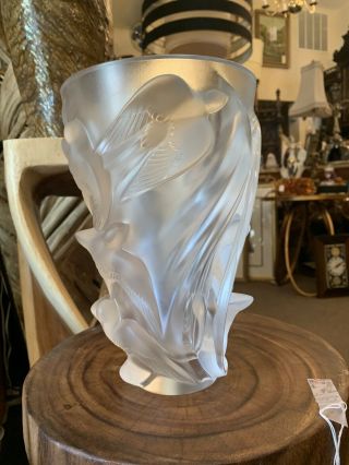 Lalique Crystal Martinets Vase Signed Authentic France