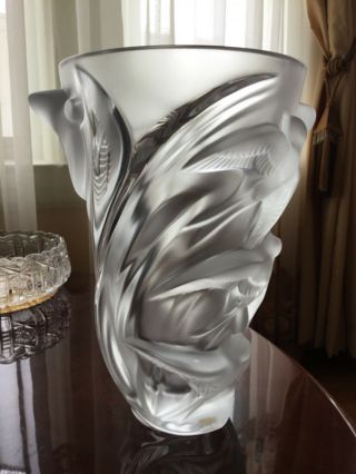 Lalique Crystal Martinets Vase Signed Authentic France