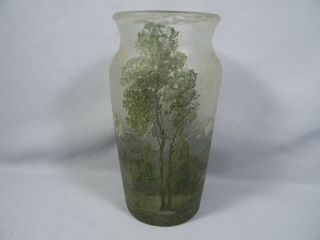 Handel Teroma Art Glass Vase Chipped Ice Landscape