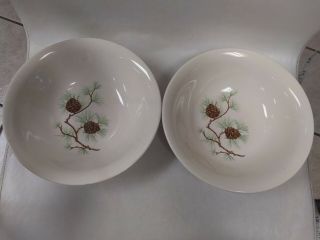 Set Of 2 Antique French Saxon China Pine Cone 8 1/2 " Serving Bowls