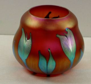 Charles Lotton Iridescent Split Leaf Accent Art Glass Vase Sculpture Signed 1991