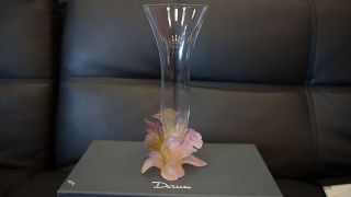 Daum Roses Soliflor Crystal Glass Vase - Never Been Displayed - Signed