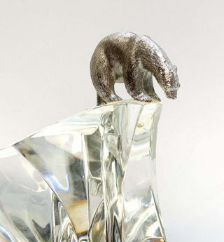 Steuben Crystal Glass Sterling Silver Polar Ice Bear Sculpture James Houston 3