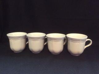 Set Of 4 Mikasa French Countryside Coffee Mugs Or Tea Cups White F9000,  3 1/2”
