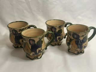 Home Trends Granada Set Of 4 Footed Mugs Coffee Cups Pear Plums Grapes