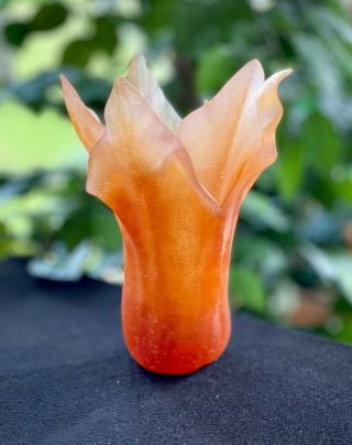 Daum Tulip Vase - Pate De Verre Crystal - Amber 9 " Signed Authentic