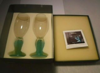 2 Daum Pate De Verre Crystal Cactus 8 1/4 " Wine Water Glasses Hilton Mcconnico
