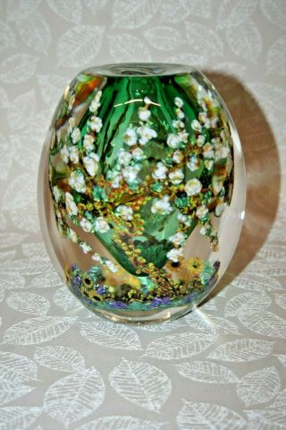 Chris Heilman Fine 2009 Signed Green Blown Art Glass Vase - " Spring Cherry Tree "