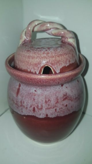 Vintage Pottery Hand Crafted Honey Pot Signed John Garrou Old Fort Nc 1987