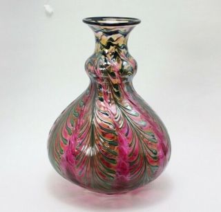 Charles Lotton Art Glass 1994 Ruby Wisteria Vase 9 " Tall - Signed