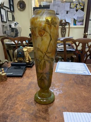 A Fine Daum Nancy Cameo And Enamel Glass Vase Art Nouveau Flowers Lamp