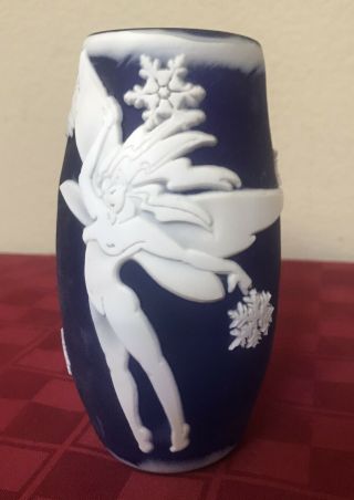 Kelsey Murphy Pilgrim Cameo Glass Vase Cobalt Blue White Nude Fairy Signed 1990s