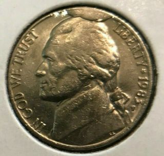 1983 - P Jefferson Nickel With Major Die Break/cud.  Circulated