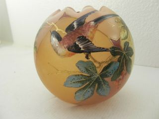 Mt Washington Or Harrach Art Glass Royal Flemish 5 - 1/2 " Rose Bowl Bird Decor Exc
