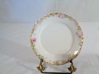 Set Of 6,  Haviland France,  6 1/4 " Bread Plates,  Pink And White Roses W/gold Trim