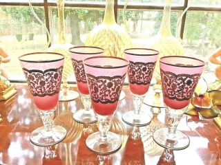 12 Arte Italica A1z6 Pattern Pinkish Purple Crystal Stemware Wine Glasses 7 " H Ex