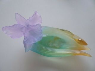 Very Fine Multi - Color Art Glass Orchid Bowl Dish By Daum France